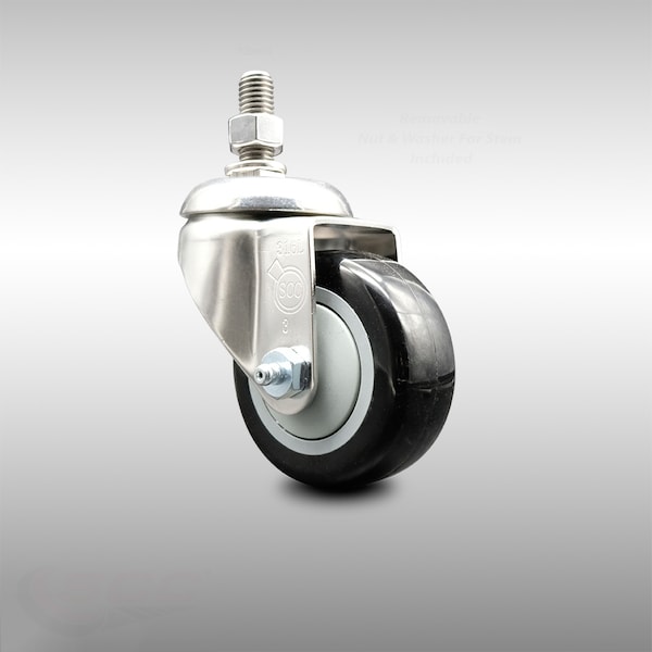 Service Caster 3.5 Inch 316SS Black Polyurethane Wheel Swivel 12mm Threaded Stem Caster SCC SCC-SS316TS20S3514-PPUB-BLK-M1215 - main